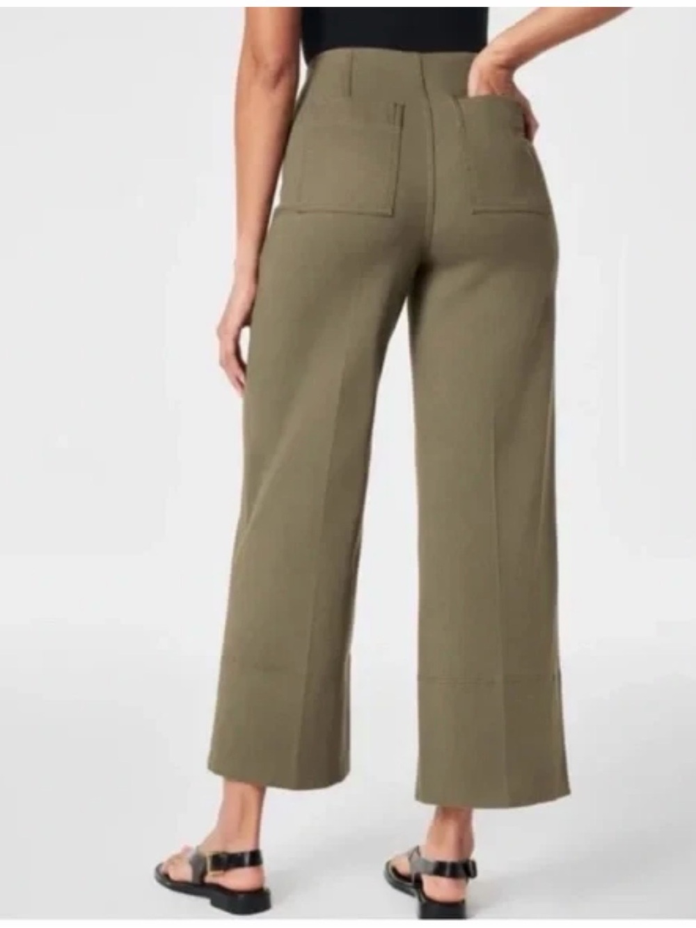 SPANX Stretch Twill Cropped Wide Leg Tuscan Olive Casual Pants , Size Medium - Picture 2 of 12